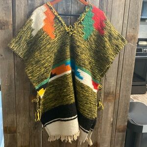 Vintage handwoven Mexican poncho